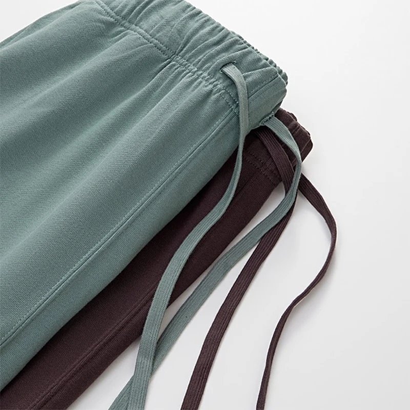 330g Mens Plus Size Heavy Cotton Sweatpants Solid Brown Garment Dyed Casual Trousers Quality High Knitted Jogger Pocket Pants