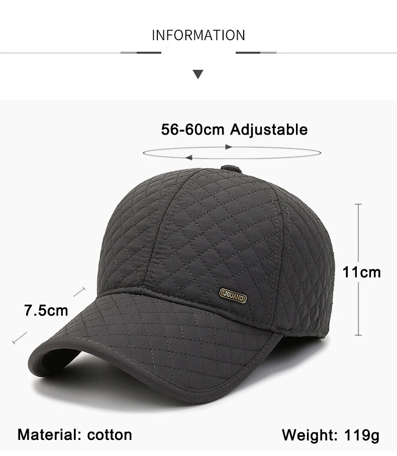 Winter Dicker Baseball Kappe Für Männer Mit Ohrenklappen Warm Halten Baumwolle Snapback Kappe Männlichen Vater Hut Ohr Schutz Casquette – Detail 1