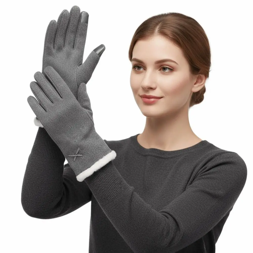 Warm Cold Resistance Warm Gloves with Warm Lining Windproof Touch Screen Gloves Thicken Winter Warm Ski Gloves for Woman Man