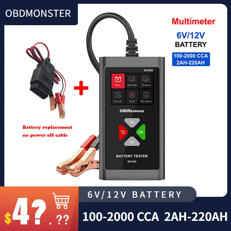 

OBDMonst BM580 Battery Tester 12V 6V Battery System Analyzer 2000CCA Car Charging Cranking Test Tools for the Car