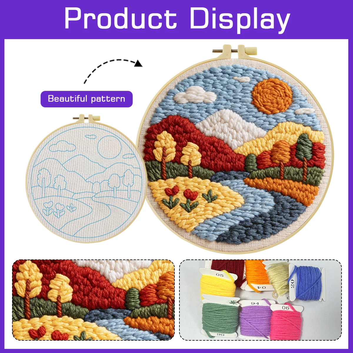 20X20CM/7,87 Zoll Kaffee-Stanznadel-Stickerei-Set, Stickerei-Kit, Gestrickte Stickerei, DIY Handgemachtes Geschenk, Bastel-Malerei – Detail 9