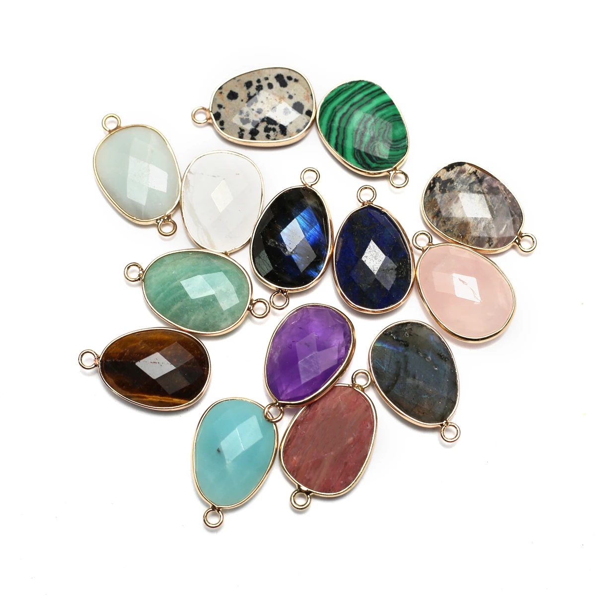 

Natural Stone Gemstone Oval Gold Wrapped Cut Delicate Ladies Dangle Earrings for Jewelry Making DIY Necklace Accessories