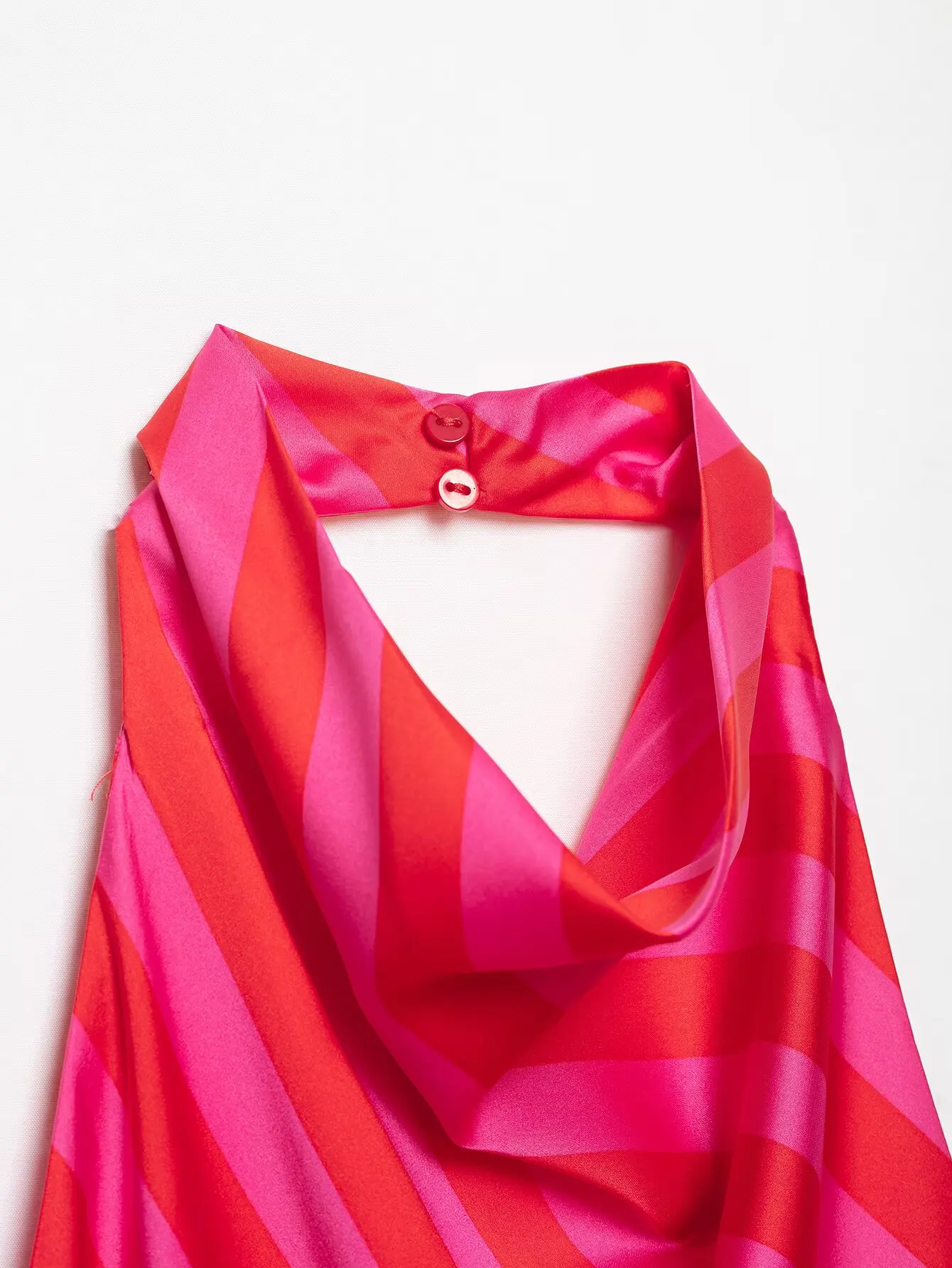 Damen Mode Satin-Streifen-Sets Sexy Neckholder Rückenfreies Ärmelloses Top + Lange Röcke Sommer Urlaub Neu 2-teilig – Detail 10