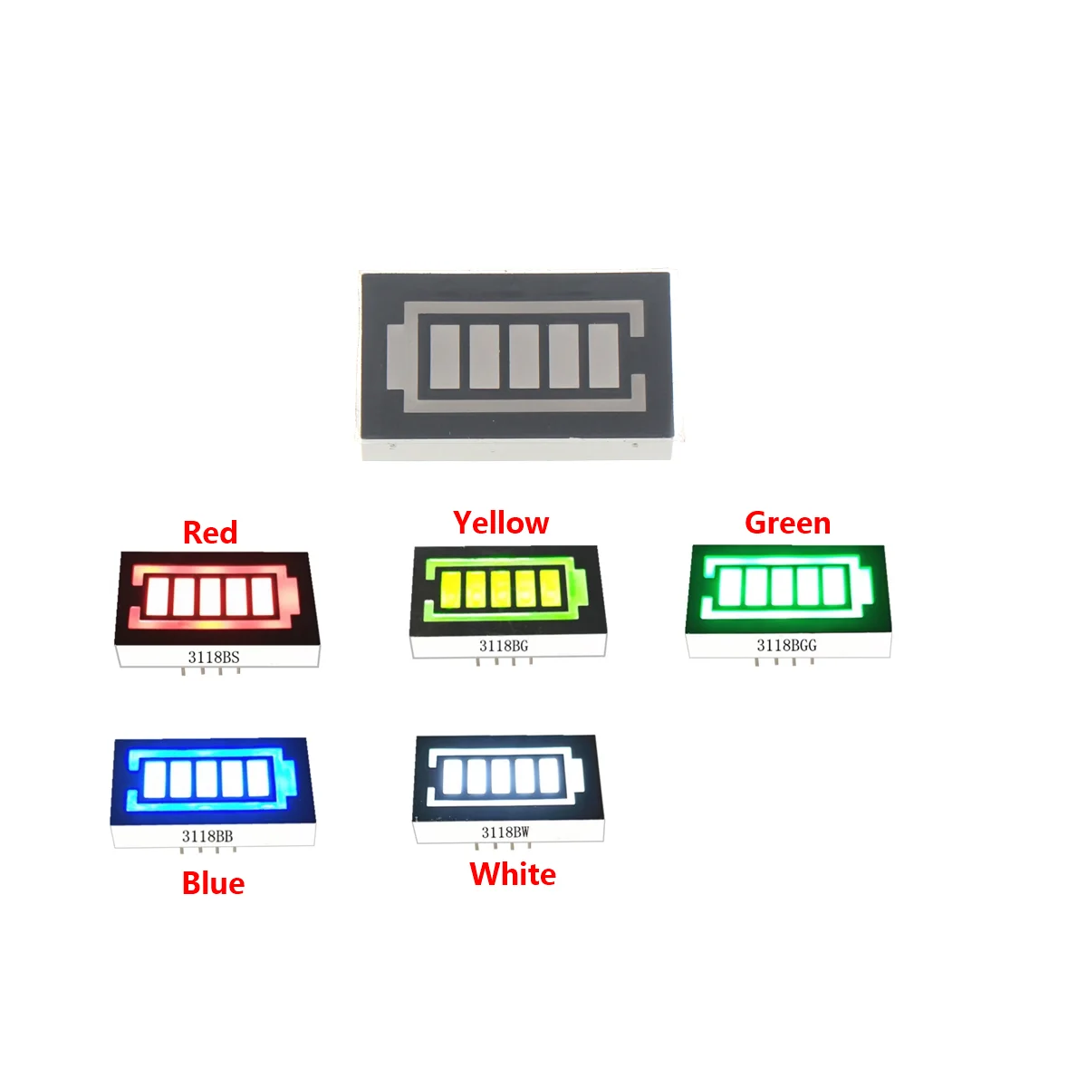 5-cell battery digital tube, 5-segment power display digital tube light bar 3118, red, green, blue and white dual color