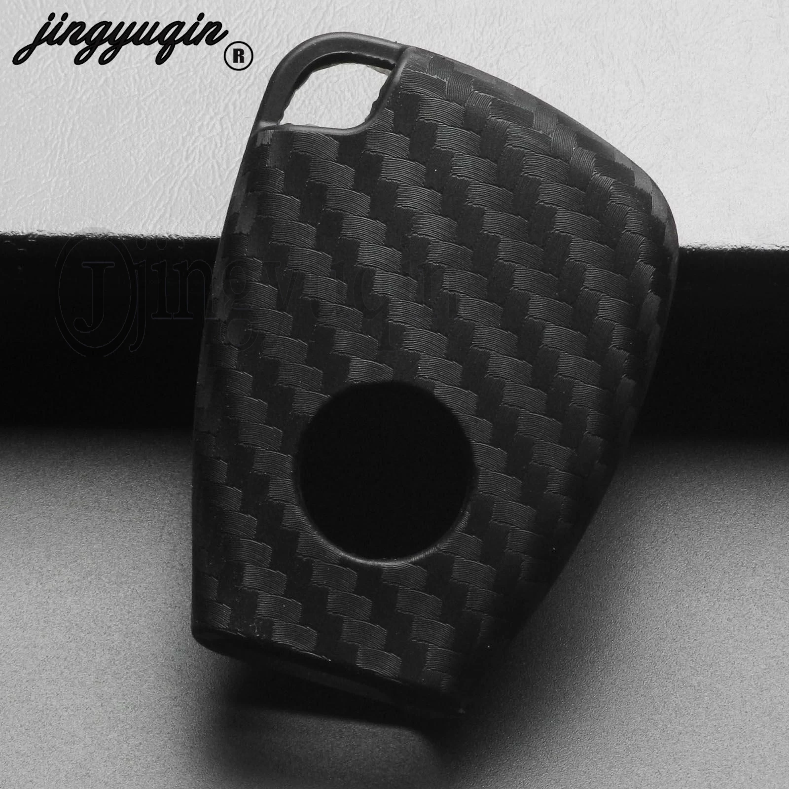 jingyuqin 3 Button Carbon Fiber Silicone Car Key Case Fob Cover For Mercedes Benz W203 W204 W211 B C E ML S CLK CL Remote Case