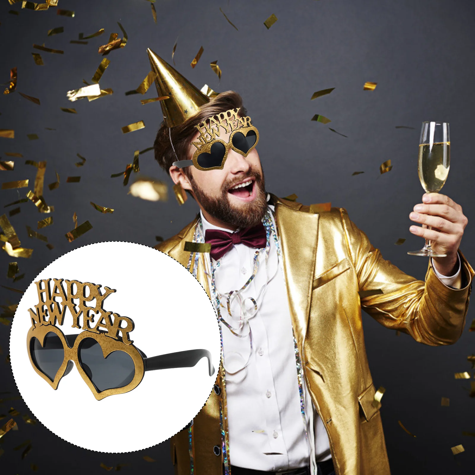 

3Pcs Atmosphere Glasses Happy New Year Party Eyewear Photo Props New Year Glasses Party Decoration Prom Eyeglasses