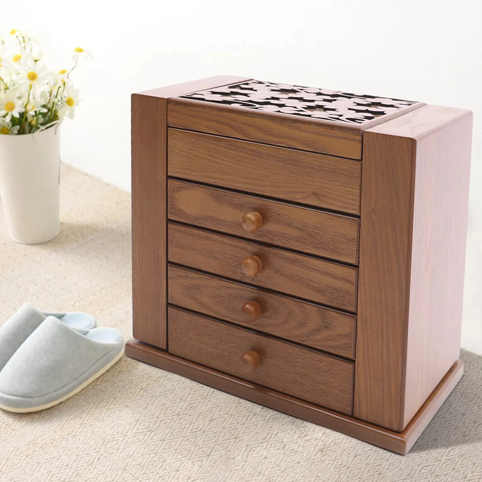 

Vintage Jewelry Organizer Box, 5 Layers Wooden Storage Case with 4 Drawers