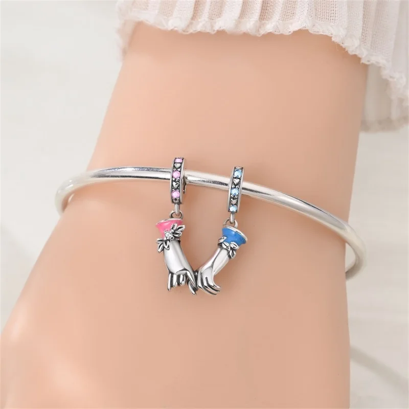 

New 925 Sterling Silver Hand Holding Charms Beads CZ Zircon Dangle Fit Original Bracelet DIY For Women Birthday Jewelry Gifts