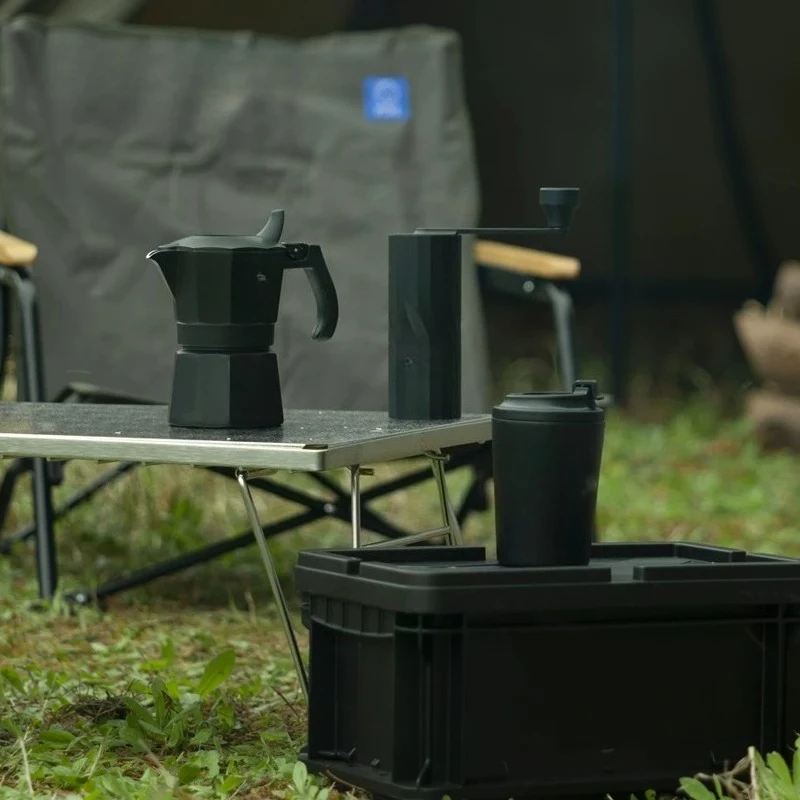 Outdoor camping travel coffee set, mocha pot, bean grinder, coffee accompanying cup
