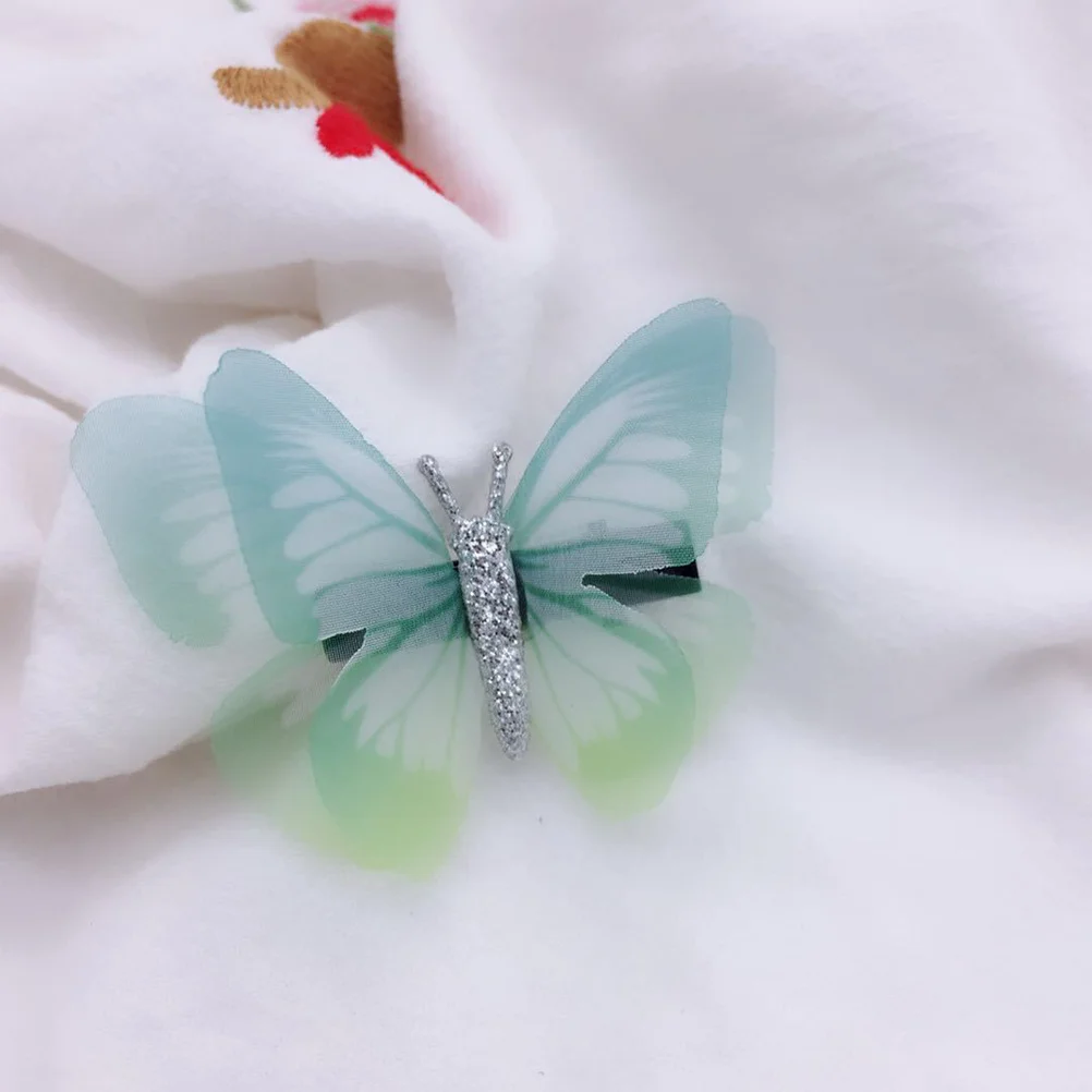 16 قطعة من مشابك الشعر الملونة على شكل فراشة من التول، تصميم مجسم مقلد مثالي لحفلات الأطفال وحفلات الزفاف وأعياد الميلاد