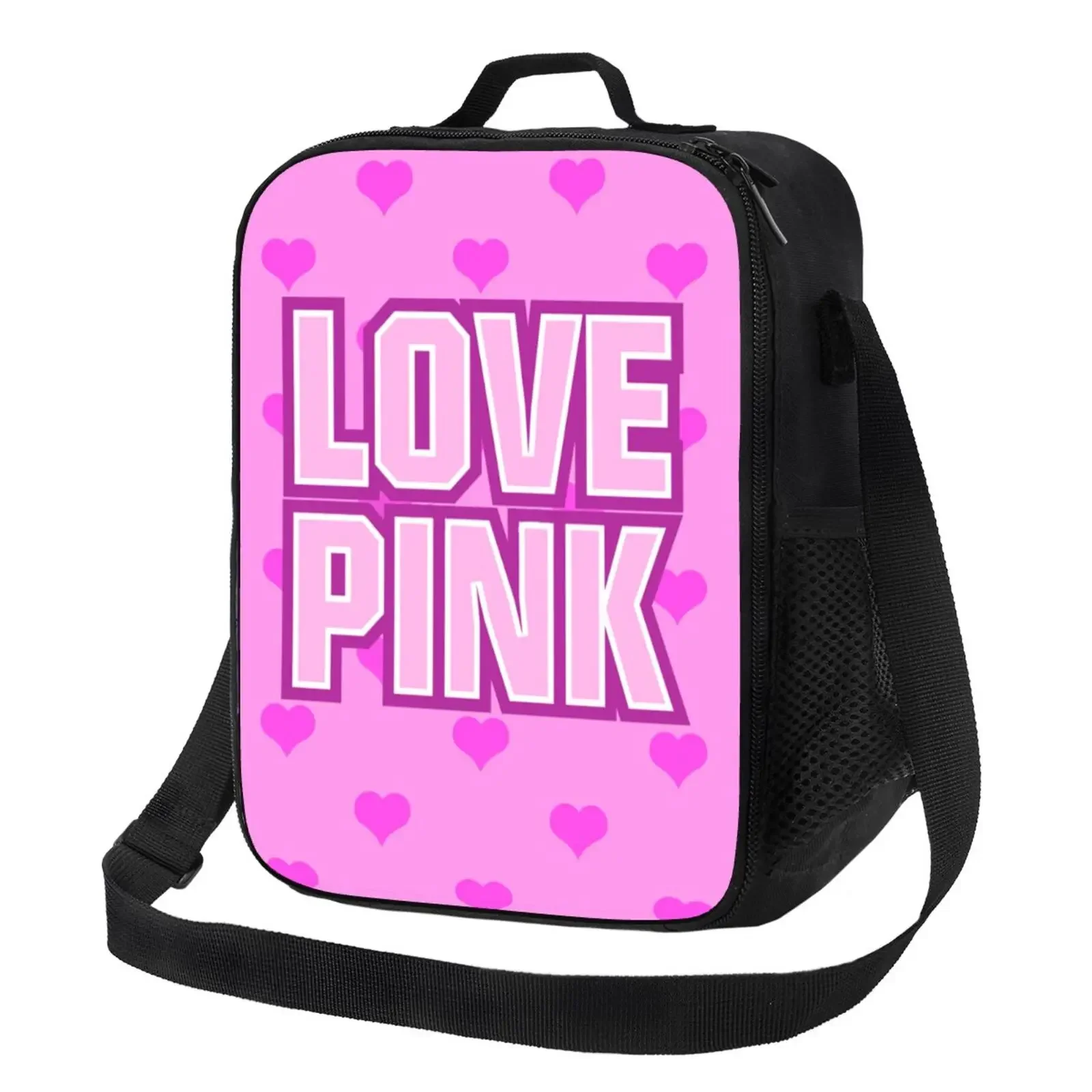 Black Pink Lunch Bags with Strap for Women Portable Thermal Insulated Lunch Box Container Cooler Bag Tote Bento Pouch for Work