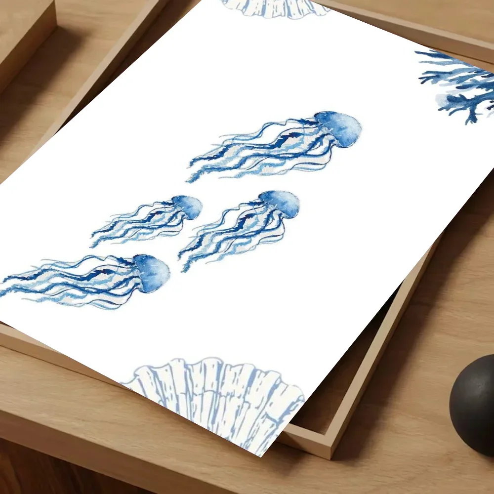 1pc Retro Sea Animal Cyanea Jellyfish Squid Shark Poster Self-adhesive Art Waterproof Paper Sticker Wall Decor
