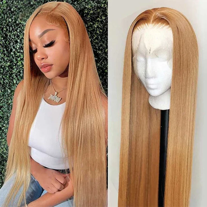 13x4 Lace Front Wig Human Hair for Women Straight Brown Long HD Lace Frontal 100% Remy Human Hair Wig Pre-plucked Hair 27#