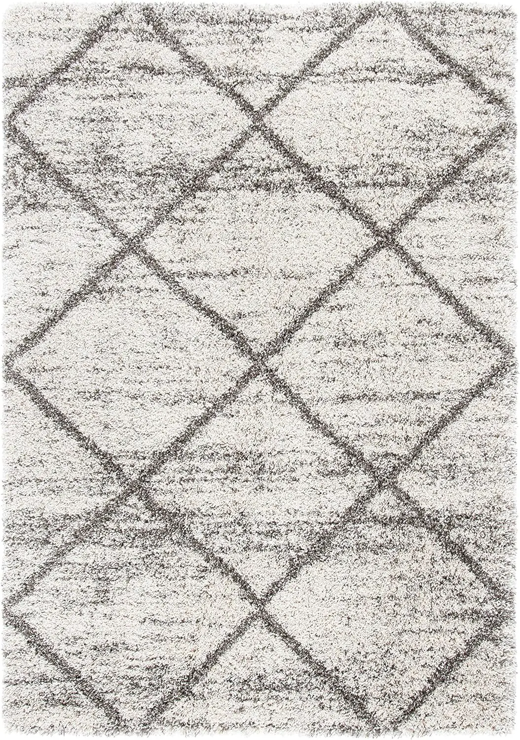 SAFAVIEH Hudson Shag Collection Area Rug - 8' x 10', Grey & Beige, Modern Trellis Design, Non-Shedding & Easy Care