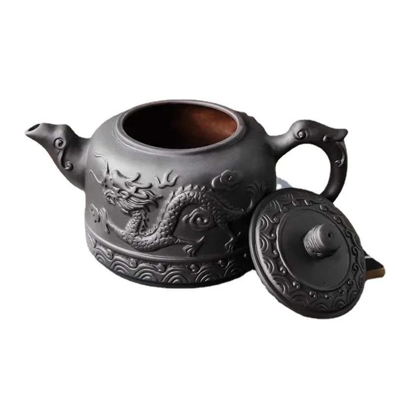 Large Capacity Handmade Dragon Phoenix Tea Pot Household Large Kung Fu Tea Set 600ml Yixing Purple Sand Ceramic Tea Pot