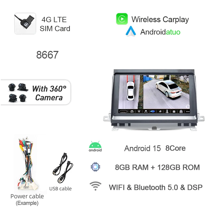 Android 15 CarPlay Auto Multimedia Speler GPS Wifi 8 GB Navigatie Bluetooth Autoradio Voor Land Rover Discovery 3 LR3 2004-2009