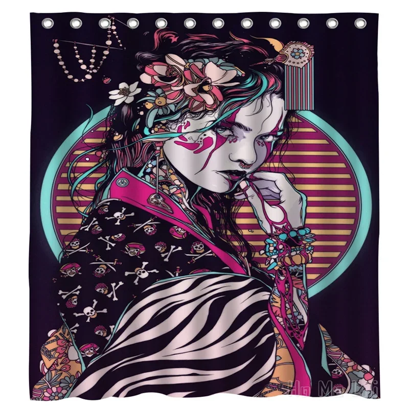 Japanese Geisha Beauty Rebel Diabolical Killer By Ho Me Lili Shower Curtain Waterproof Bathroom Decor