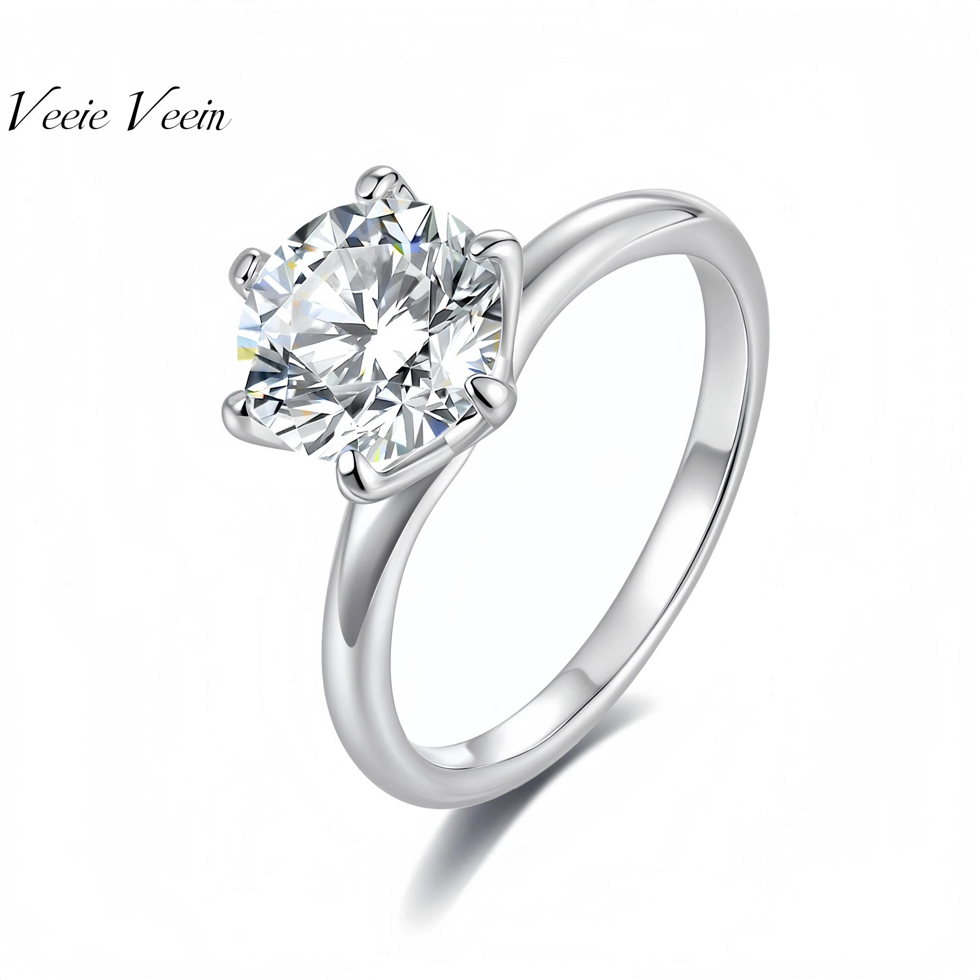 

Veeie Veein Роскошные брендовые новые продукты Сертификат GRA S925 Стерлинговое серебро Классическое шестизубчатое 2-каратное женское кольцо Mossan Ювелирные изделия