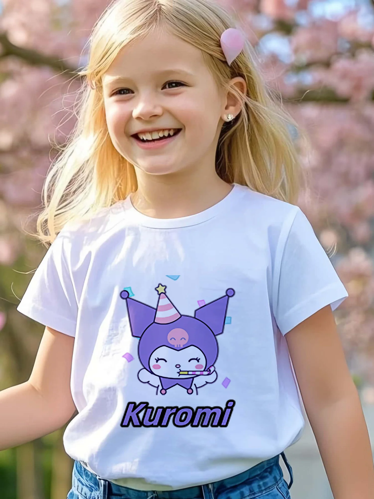 

Kuromi Printing Girls T-Shirt Short Sleeve Cotton Tees Cute Cartoon Y2k Tops Kids Clothes Baby T-shirt Summer Children T-shirt