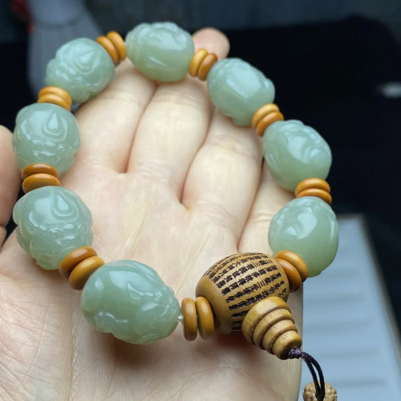 

Материал Qiemo Hetian Qing Jade Трехмерный браслет унисекс Pixiu из оливкового дерева