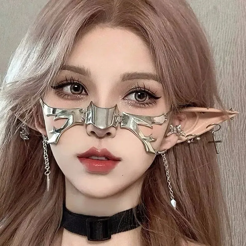 Cyberpunk Mechanical Adjustable Fluid Metal Mask Niche Special-shaped Earrings for Men and Women Set Cool