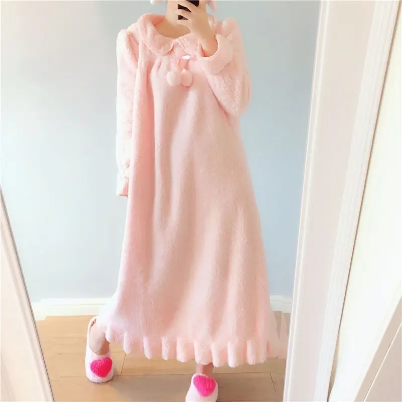 Nightgowns Women Baggy Sweet 3D Decoration Cozy Soft Winter Plus-velvet Gentle Princess Ruffles Pregnant Ins Style Popular 