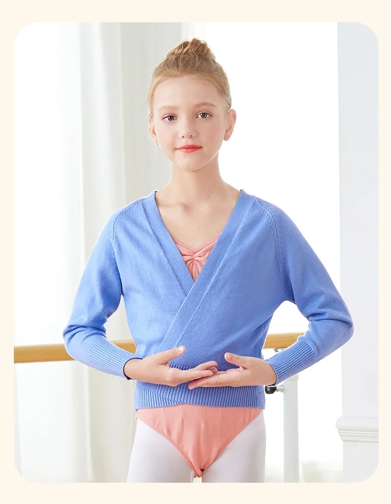 Mädchen Tanzpullover Langarm Strickjacke Tops, Kinder Ballett Übung Wickelschal, Winter Trainingsmantel für Mädchen – Detail 13