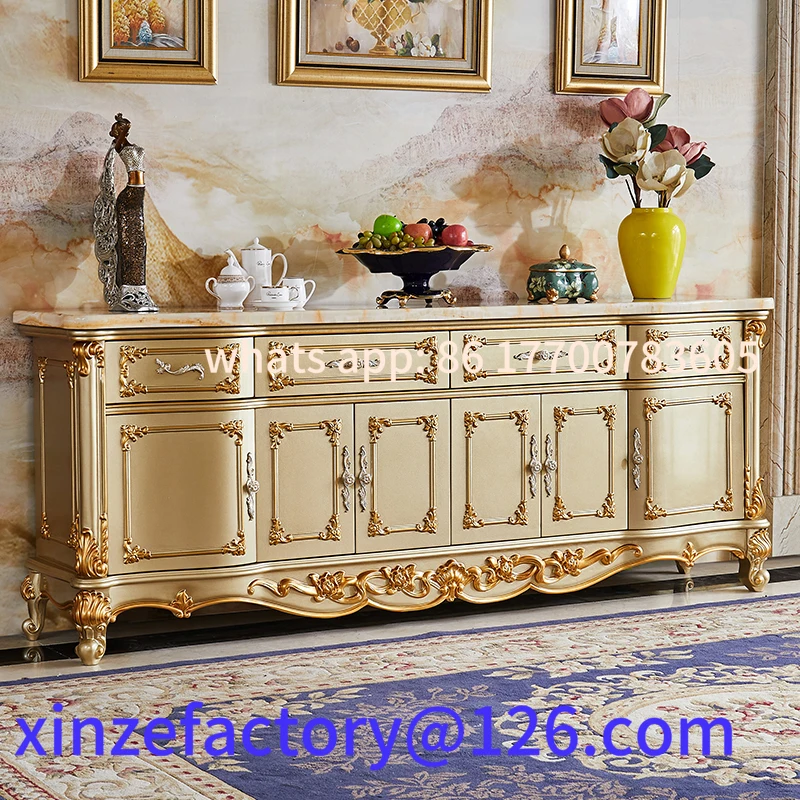 

Customizable European Marble Dining Side Cabinet Bedroom TV High Cabinet Solid Wood