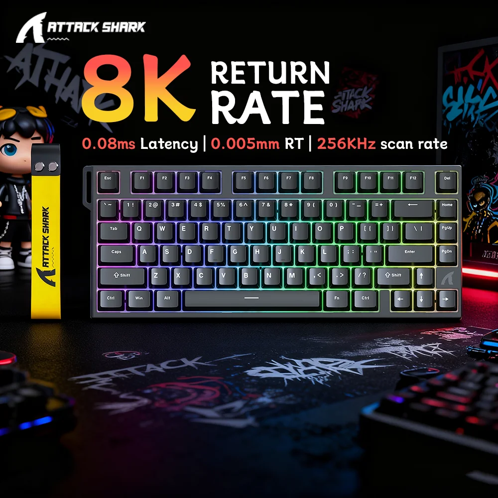 

ATTACK SHARK R82 HE 75% Magnetic Keyboard 8000Hz polling rate 0.005mm Rapid Trigger 0.08ms Latency RGB Wired Gaming Keyboard