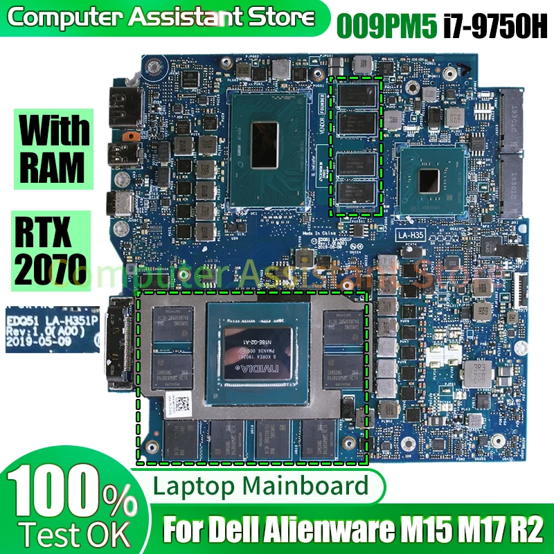 

For Dell Alienware M15 M17 R2 Laptop Mainboard LA-H351P 009PM5 SRF6U i7-9750H With RAM RTX2070 100％test Notebook Motherboard