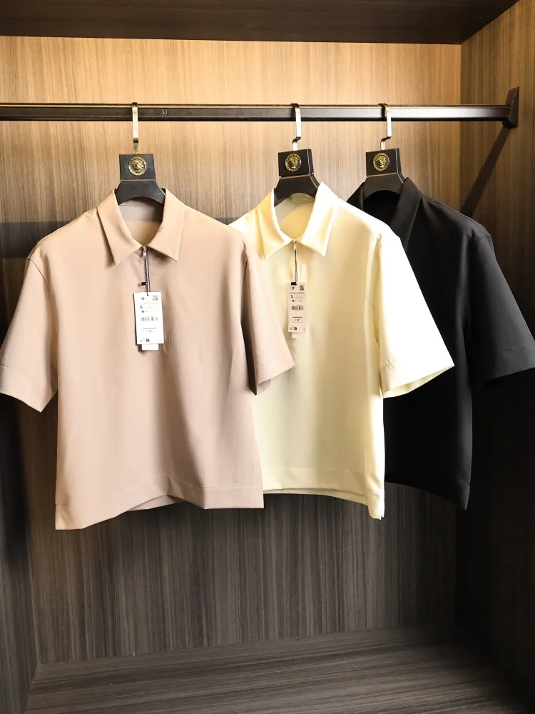 

Form-Fitting Short-Sleeve Shirt Men's Summer Fashion Urban Style Half Zipper Turn-down Collar Breathable Skin-friendly L...