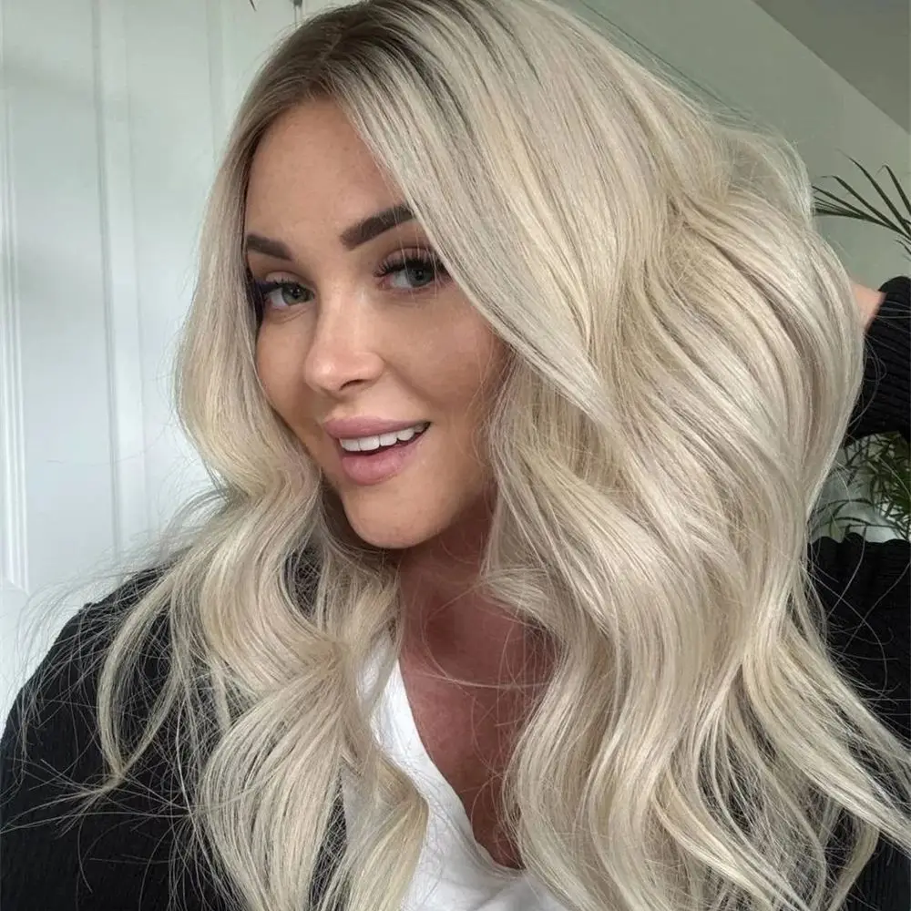 

Модный длинный парик с волнистыми прядями из синтетического волокна для женщин, 24 дюйма, платиновый блонд, термостойкое волокно, 100% премиум-волокно, для повседневной носки