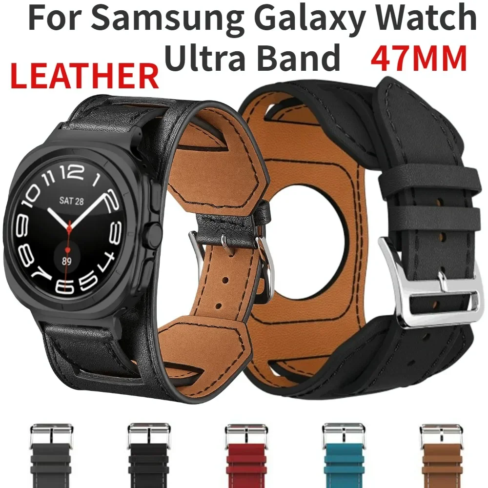 Leather Strap for Samsung Galaxy Watch Ultra 47mm Replaceable Bracelet Wristband for Galaxy Watch 7 Ultra 47mm Watchband Belt