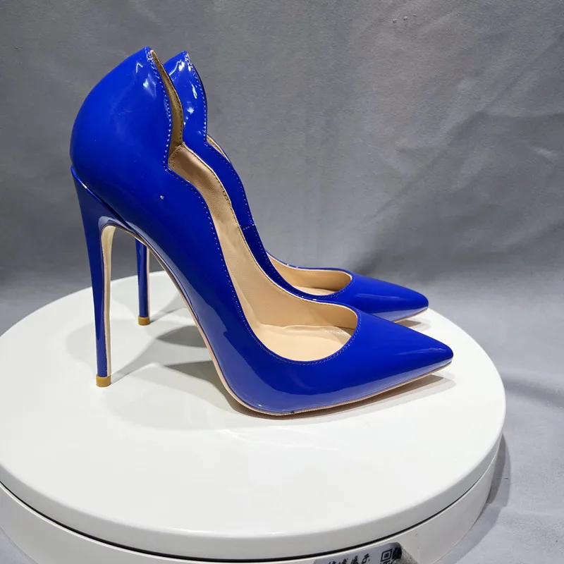 Heelgoo Solid Royal Blue Women Side Curl Cut Pointy Toe High Heel Shoes for Wedding Party Elegant Stiletto Pumps Plus Size 33-46