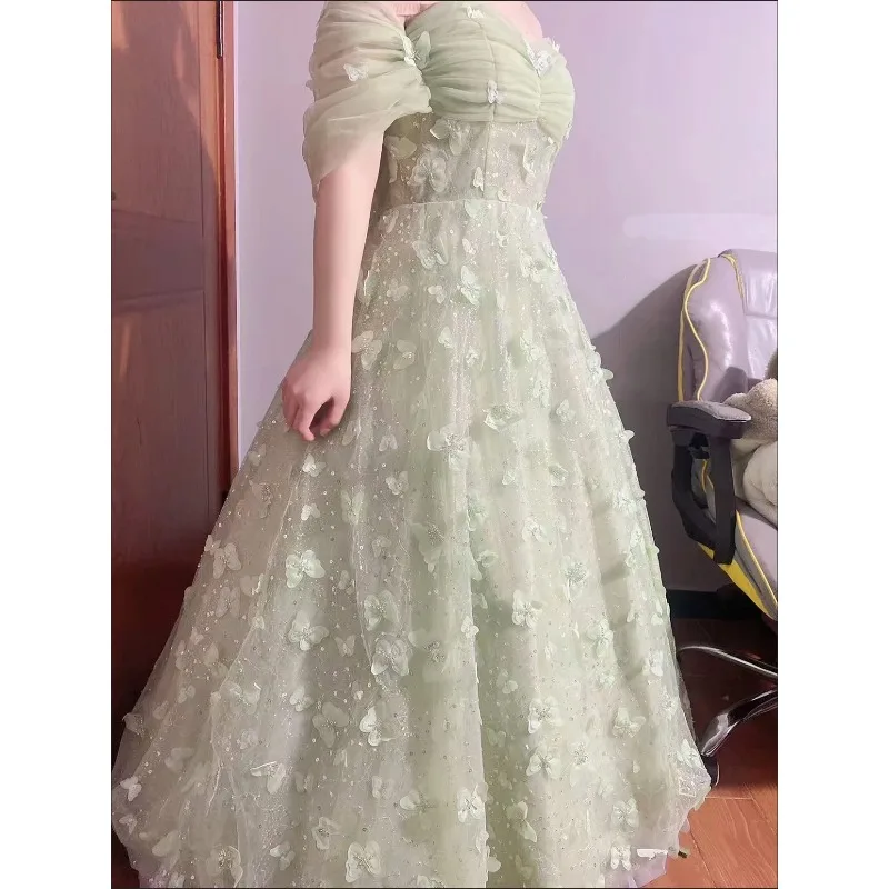 فستان سهرة فاخر طويل أخضر نعناعي رومانسي أنيق فستان عيد ميلاد 2025 فساتين حفلات ماكسي جديدة للنساء لرماية الزفاف #5