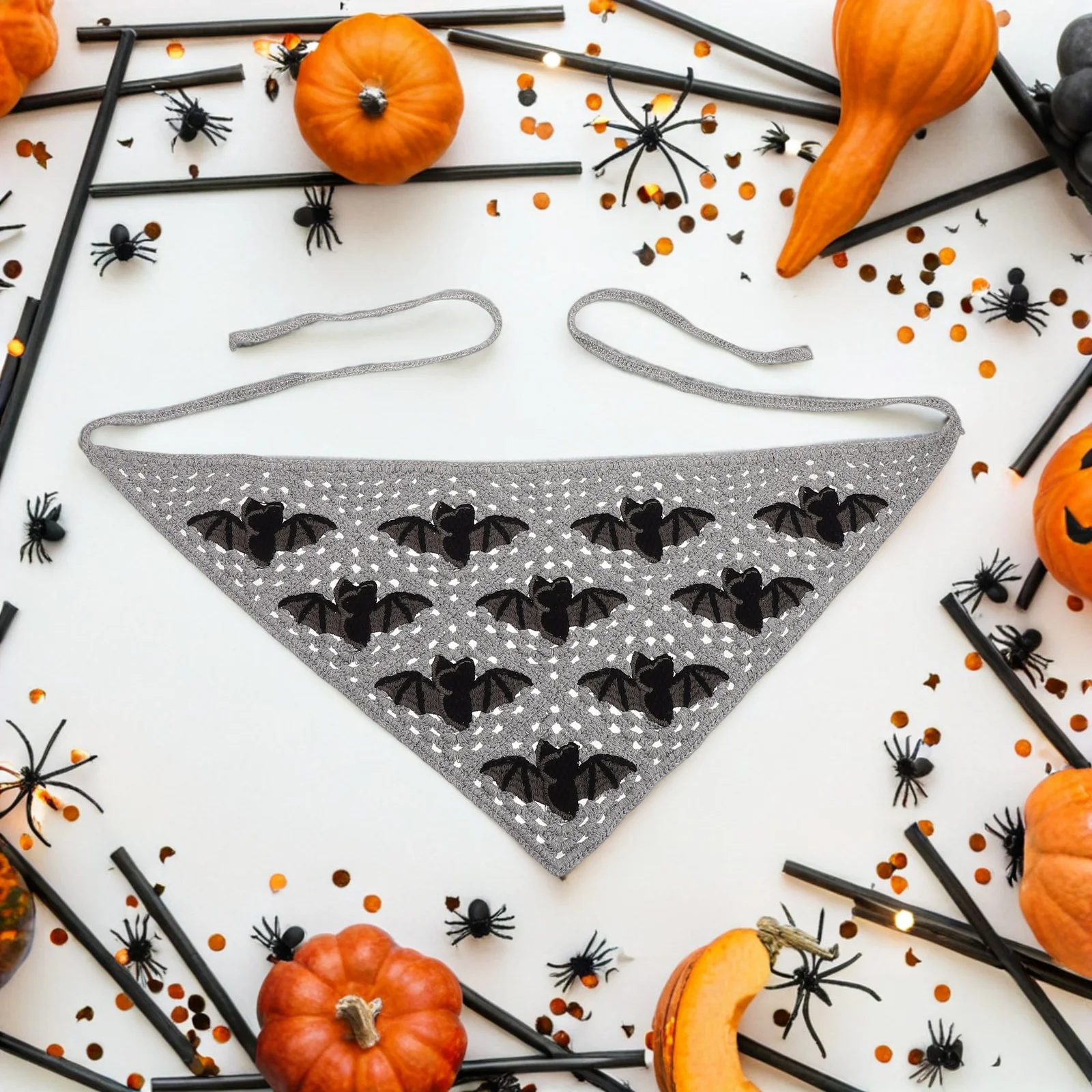 

Gothic Crochet Bandana - Bat Soft Knit Triangle Head Scarf Spooky Headwear Costume Decor For Women Halloween Hair Accessories
