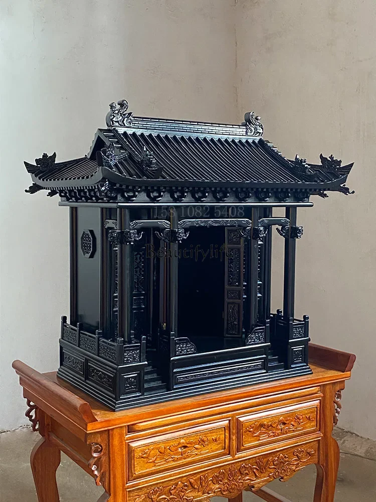 02 ls 18 Buddhist shrine imitation palace tabletop shrine solid wood with door