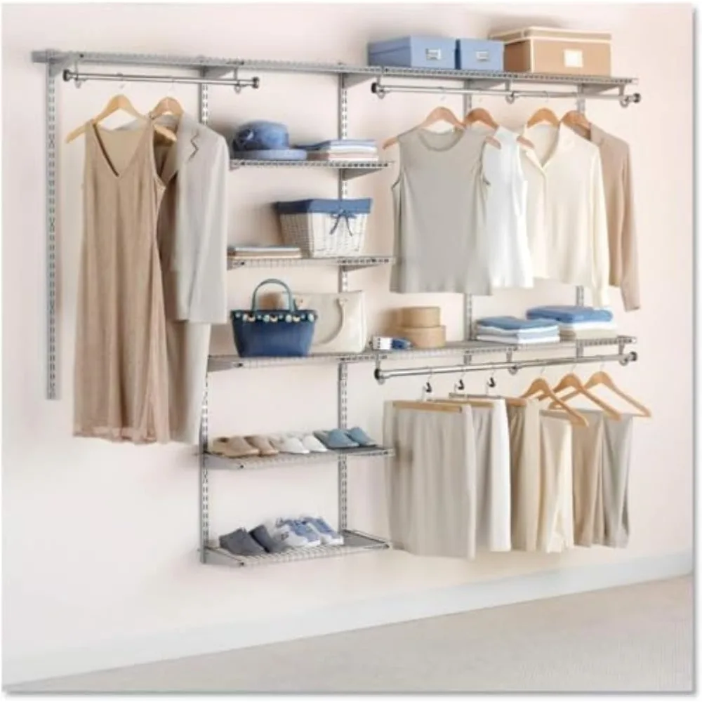 Configurações Deluxe Custom Closet Kit, 4-8 ft ajustável Metal Wire Shelving, Expansível Organização do Sistema, acabamento em titânio