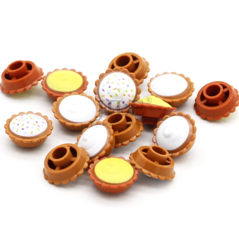 10pcs Moc Building Blocks Compatible Pie with Cream Filling Pattern 93568pb002 Food Dessert Cake Bricks DIY Assembles Parts