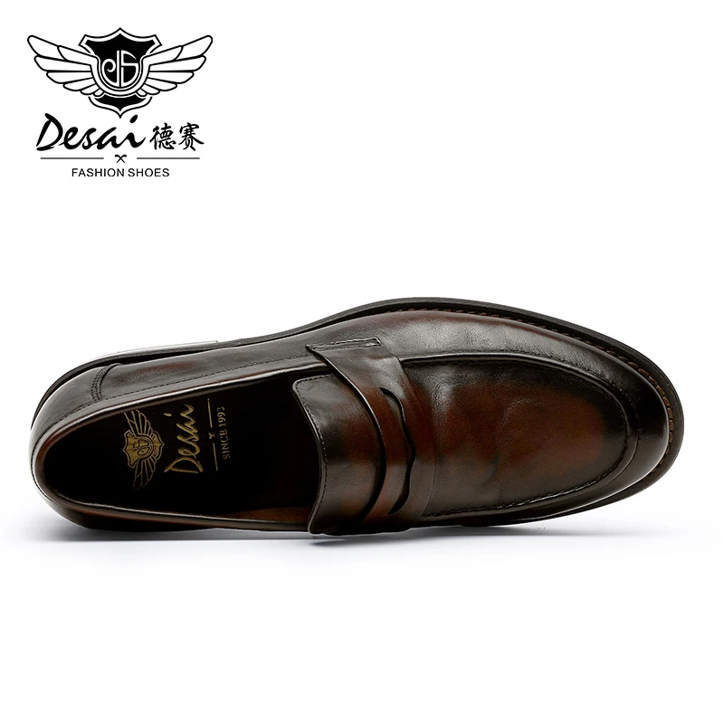 Desai Men's Shoes Genuine Leather Comfortable Soft Sole Low Cut Loafers British Style Business Casual Leather Shoes