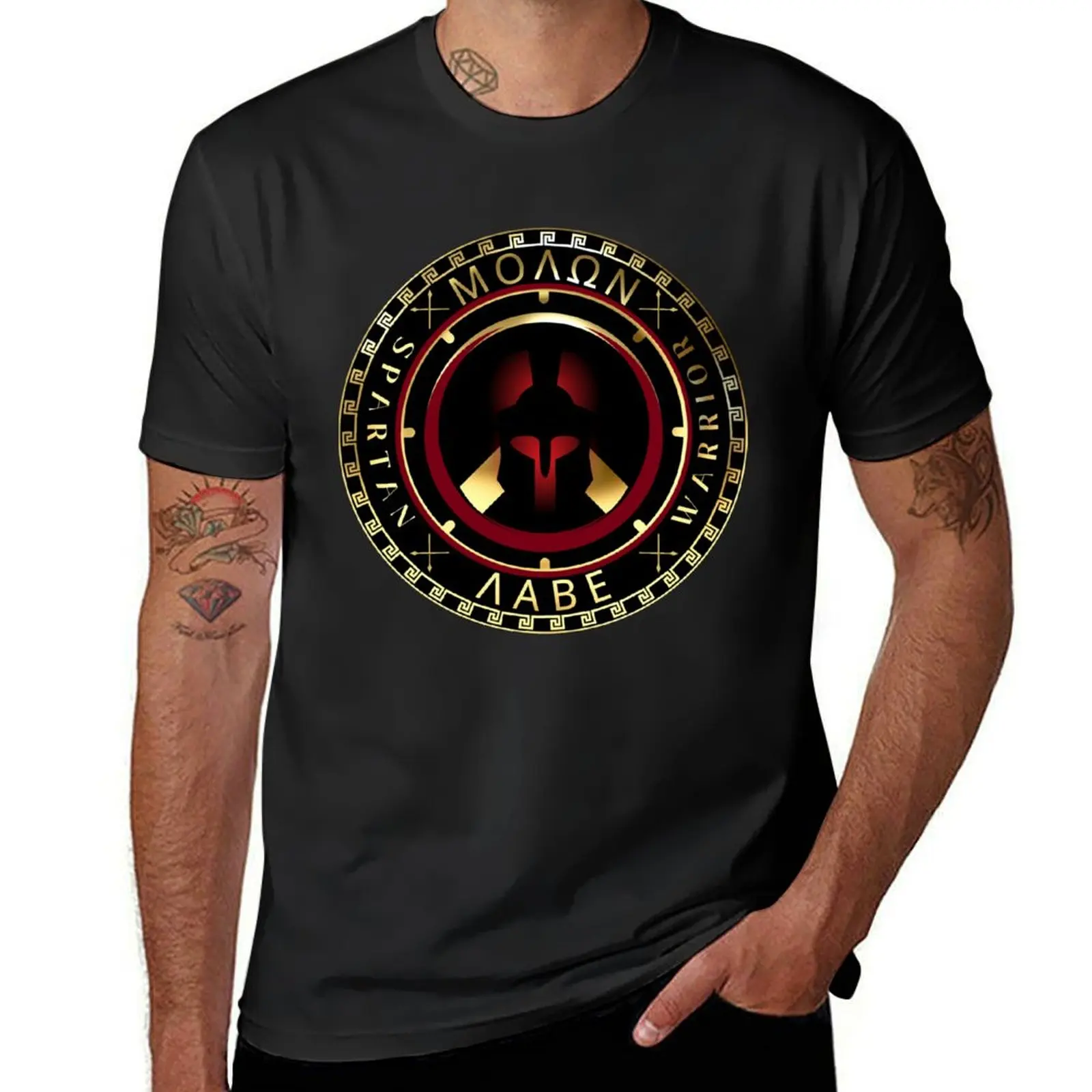Molon Labe Spartan Helmet Greek Key Black Gold Red T-Shirt customs plus size tops tees mens t shirts