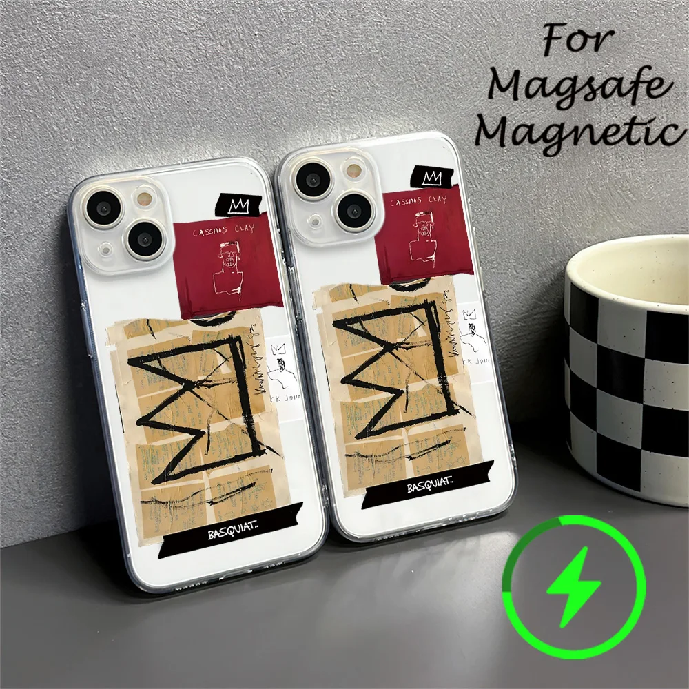 Jean M-Michels Art B-Basquiats Phone Case For IPhone 15 14 13 12 11 Transparent Magnetic Suction Cover