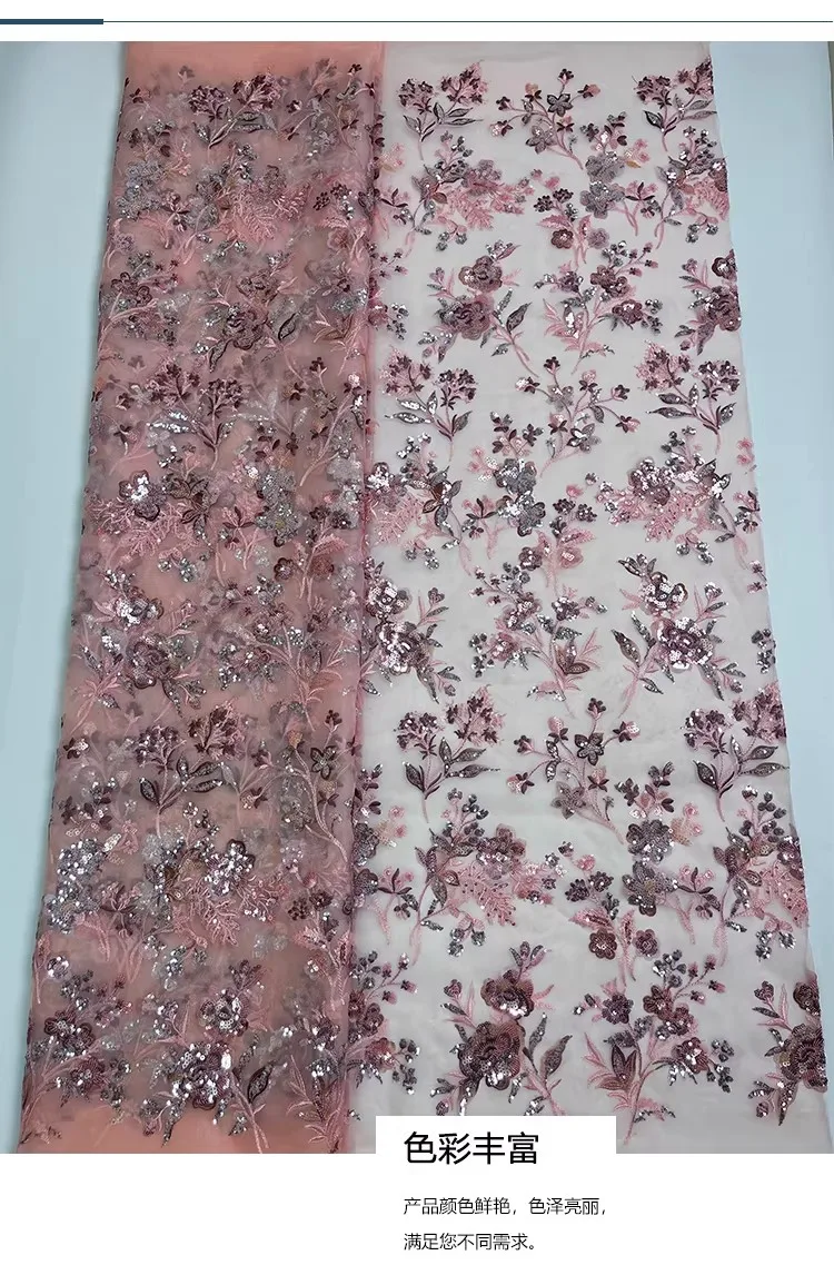 

1yard new gauze fabric for clothing Colorful Flower sequin embroidery tela wedding Dress cheongsam matirial fabric for dress