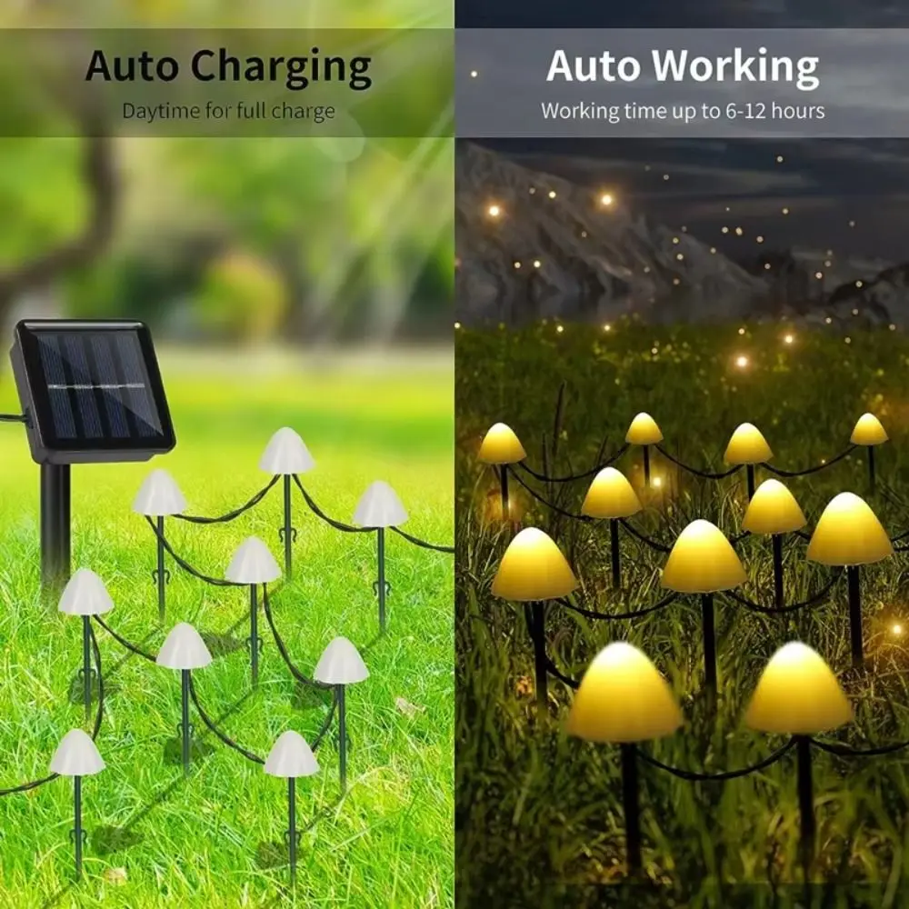 

Waterproof Design Solar LED String Lights 8 Modes 3.5/3.8/5m Solar Pathway Lights Color Changing Mini Mushroom Lights