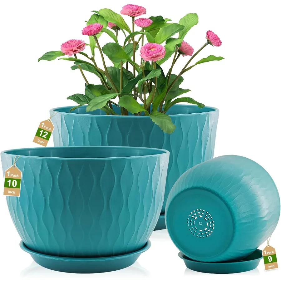 

12 10 9 Inch Planter Pots 3Pack Large Flower Pots for Indoor Outdoor Garden Plants Big Plant Pots with Multi Mesh Drainage Hole