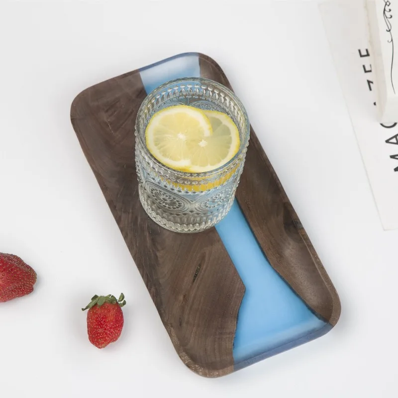 New Black Walnut Epoxy Resin River Tray, Premium Solid Wood Serving Board for Home Tea Table