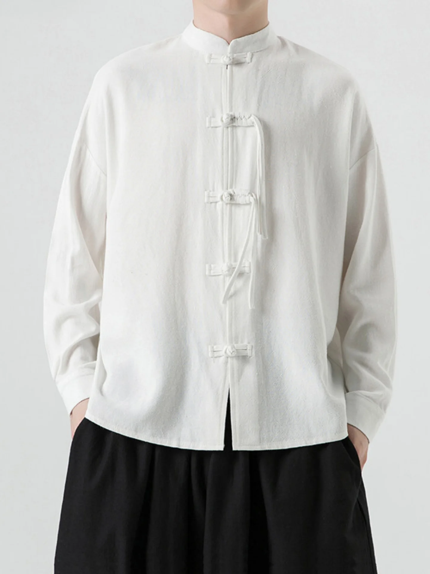 

Белая льняная мужская рубашка в новом китайском стиле с пуговицами, костюм-танчун, пальто Чжунган, весенняя свободная рубашка с длинным рукавом, дышащая и комфортная