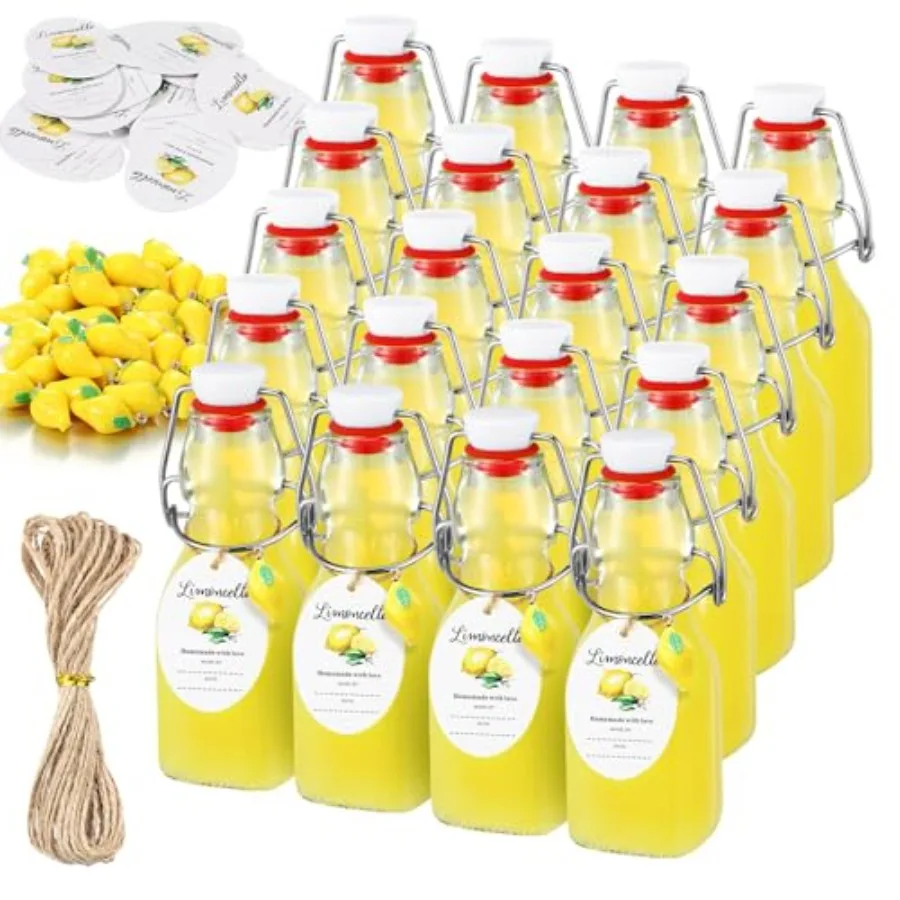 20 Juegos de Botellas de Vidrio con Tapa Abatible, Etiquetas y Cuerda, Frascos de Vidrio Herméticos para Bebidas Caseras, Aceite, Productos Caseros para Bodas