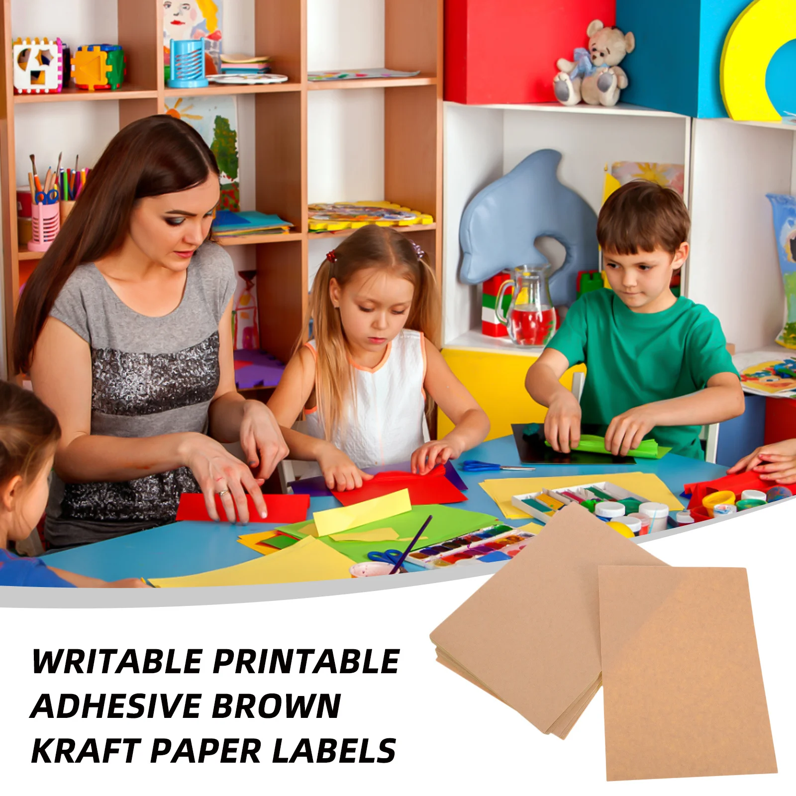 50 Sheets A4 Brown Kraft Paper Stickers Labels Printable Adhesive Label Paper for Storage Boxes Jars Filing System Workspace