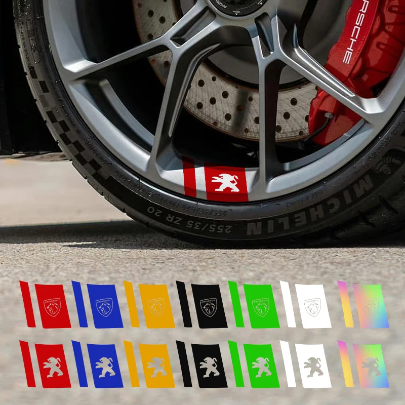 6Pcs Car Wheel Sticker For Peugeot 3008 5008 2008 106 107 108 205 206 207 208 RCZ 306 307 308 508 406 407 408 4007